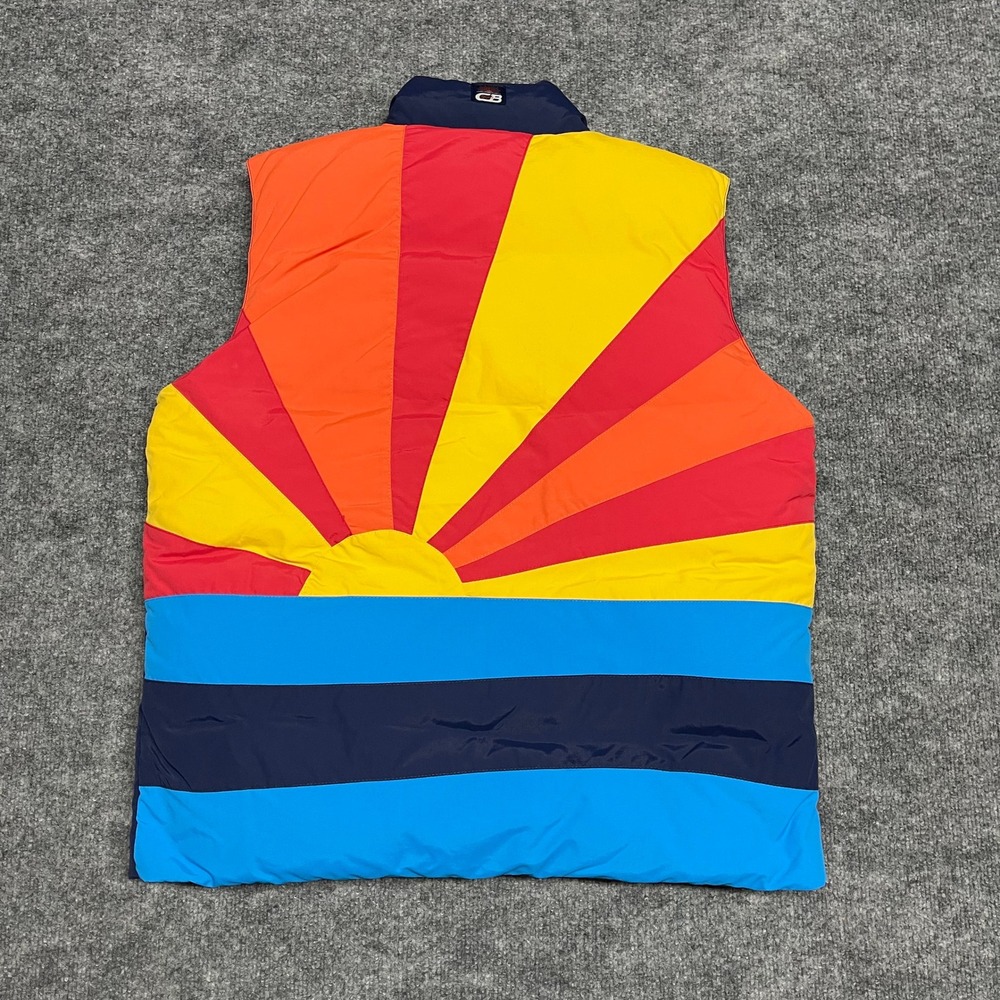 Faherty Vest Men Small Blue Navy CB Sports Soleil Puffer Retro Skiwear Sun Motif